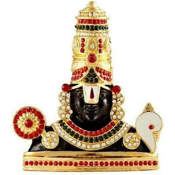 MASSIVE MART Gold Plated with Stone Finish Lord Venkateswara Statue Tirupati Balaji Idol for Car Dashboard Gift Temple Pooja Spiritual