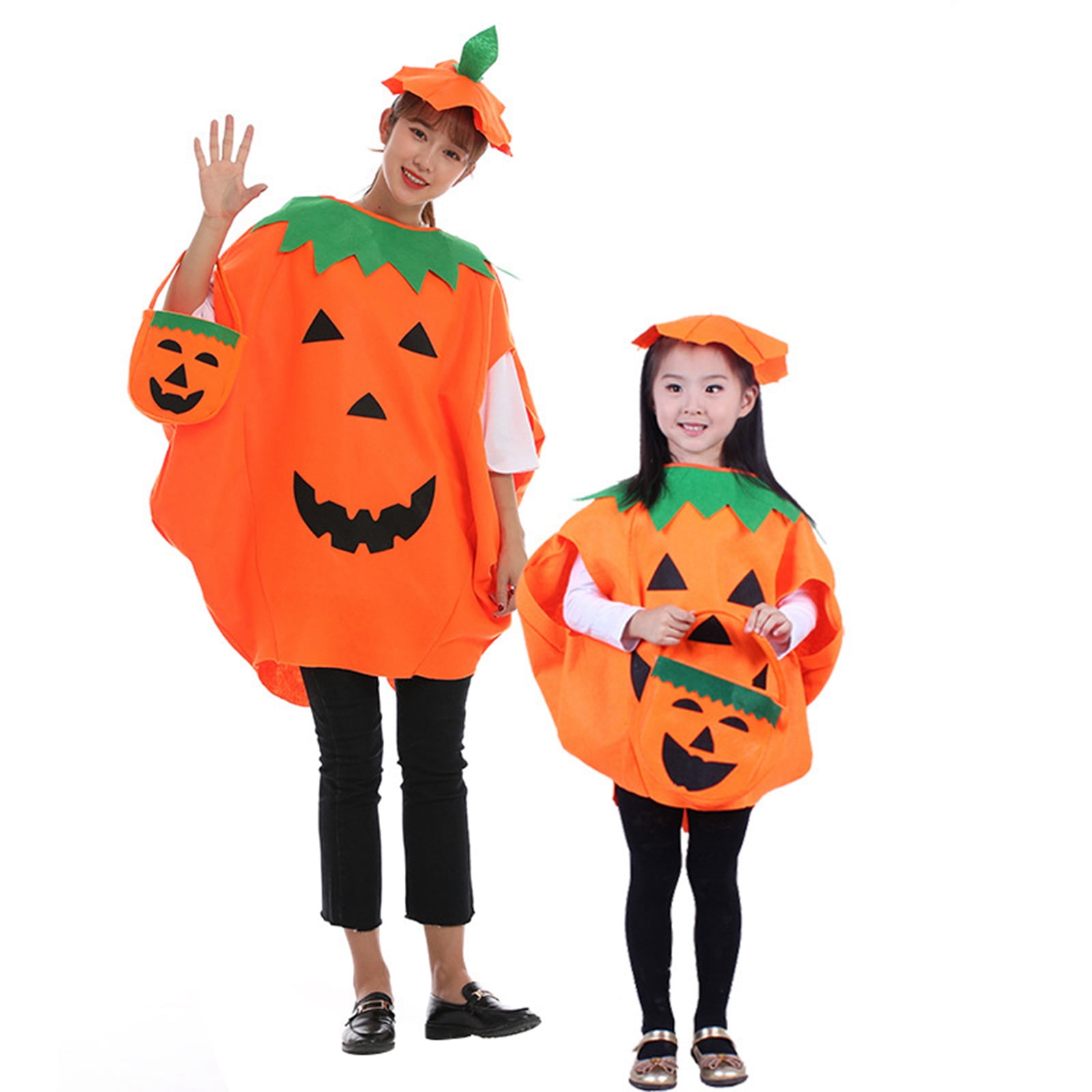 Halloween Pumpkin Costume Kids for Funny Party Cosplay Orange Halloween Pumpkin Hat Jack-O-Lantern Hat and Pumpkin Candy Bag 