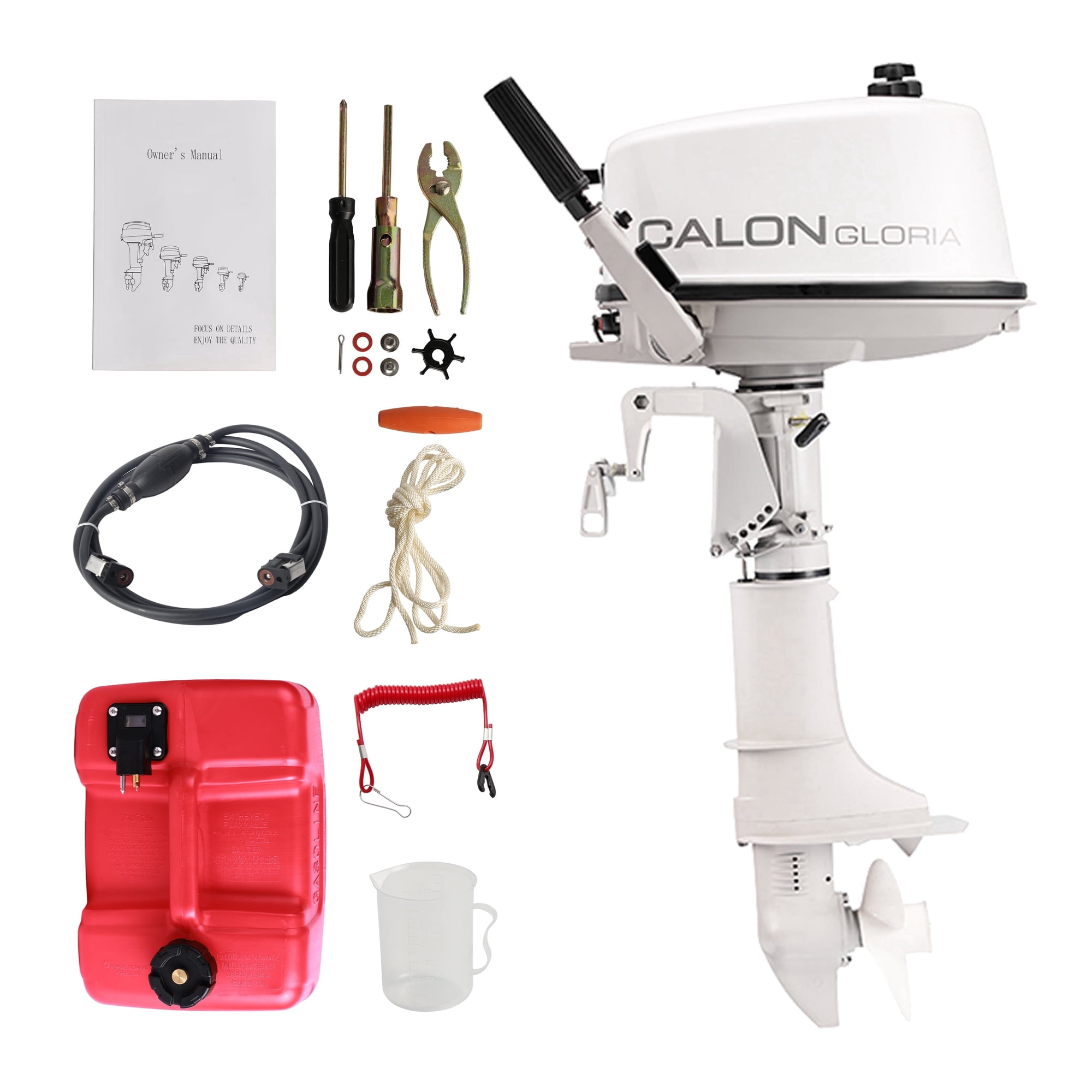 2 Stroke 5HP Calon Outboard Motor with Fuel Tank, 103cc Heavy Duty Short Shaft Fishing Boat Engine with Water Cooling System & CDI Ignition System for Inflatable Boat Kayak Canoe Sailboat