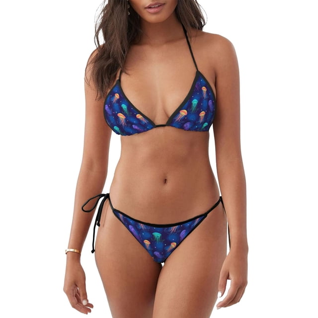 Balery Jellyfish colorful Pijama Estampado Bikini de Dos Piezas para Mujer - Conjunto de Bikini Ajustable Sexy y Cómodo para Playa