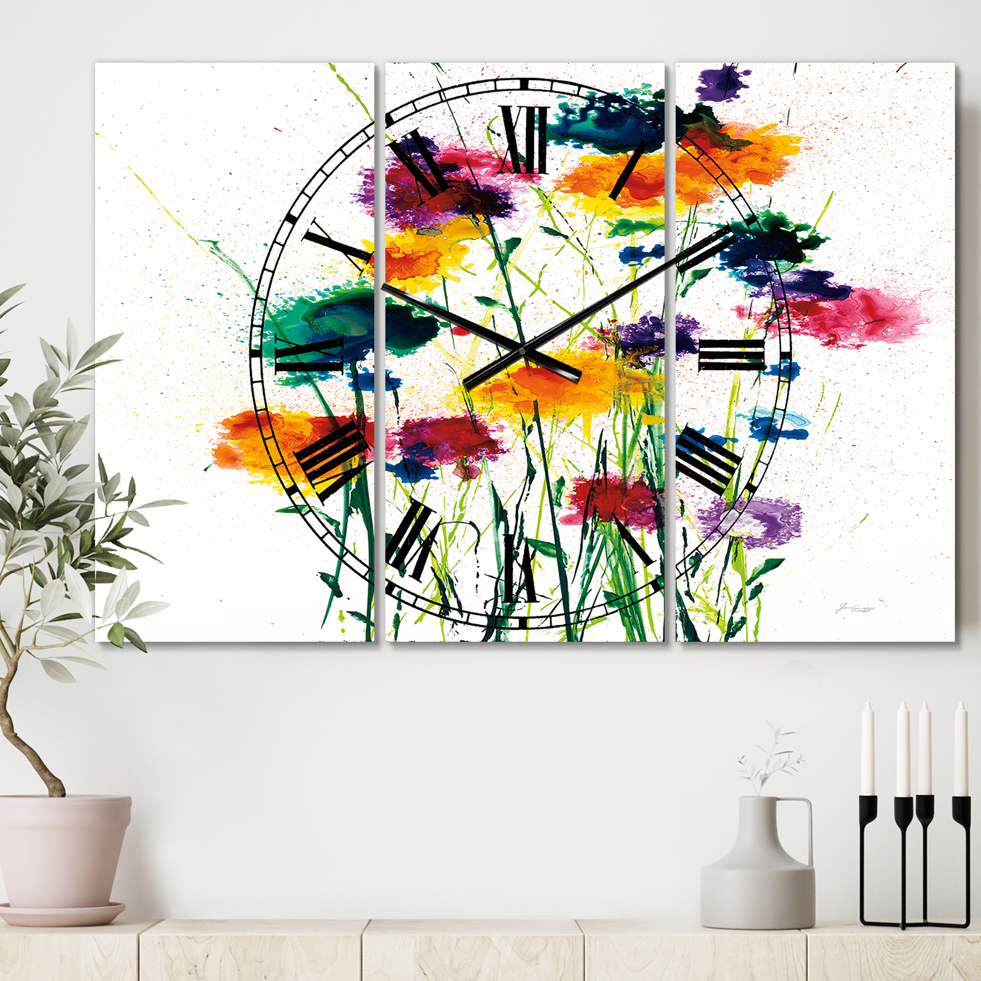 Designart 'Indigo, Green And Yellow Watercolor' Traditional wall clock