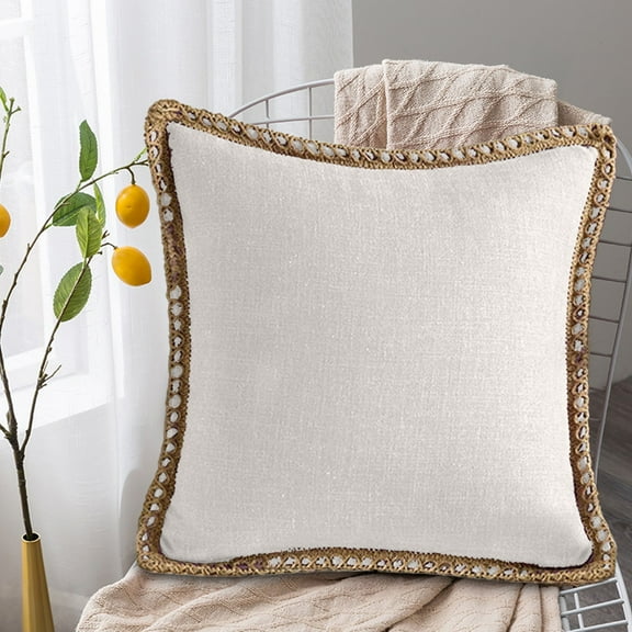 Throw Pillow Cover, Square Linen Pillowcase, 17.7 Inch Sofa Cushion Cover, Decorative Pillow for Living Room Bed