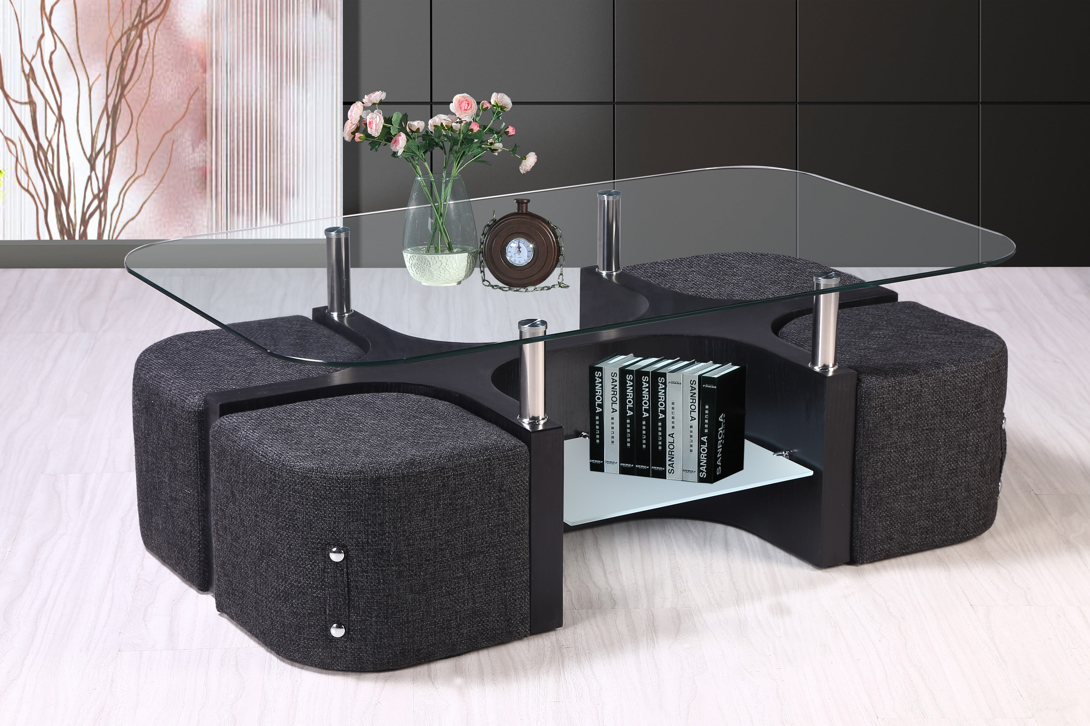 Best Quality Furniture Coffee Table Includes 4 Stools And Double Best Quality Furniture Coffee Table Includes 4 Stools And Double Book Shelf Top Clear Gl Ct80