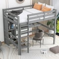 thumbnail image 5 of Harper & Bright Designs Full Size Loft Bed with Storage Shelves, Wooden Full Loft Bed Frame with Under-bed Desk and Built-in Ladder for Boys Girls Teens, Gray, 5 of 12