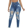 thumbnail image 1 of Jeans pour Femmes Taille Haute Extensible Classique Déchiré Pantalon en Denim Bleu TG, 1 of 6