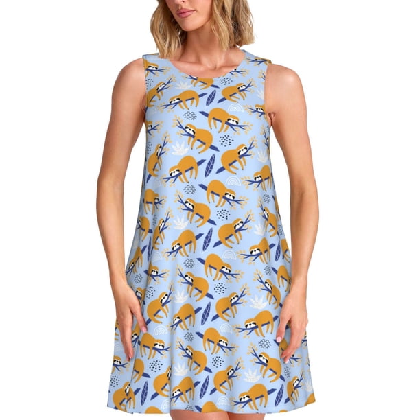 Disketp Cute Sloth para Vestido sin Mangas para Mujeres, Vestidos de Verano para Mujeres, Casual y Holgado para la Playa