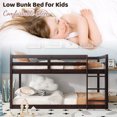 thumbnail image 3 of Mirightone Wood Twin Over Twin Bunk Bed, Twin Floor Bunk Bed with Ladder & Safety Guardrails, Low Bunk Bed Frame, All Bed with Slats, Espresso, 3 of 7