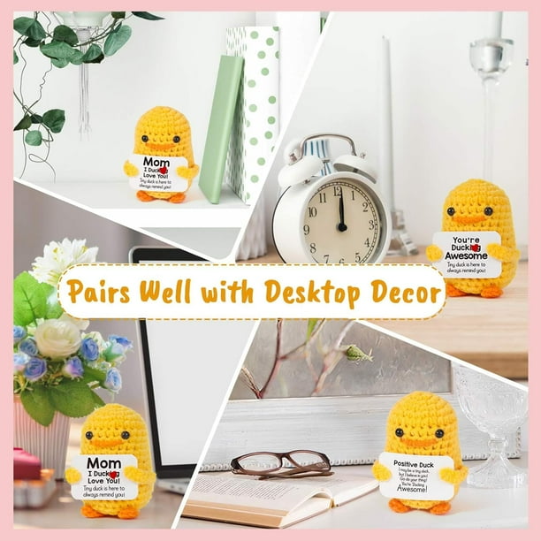 Positive Duck Crochet Plush - Handmade Emotional Support Gift With Inspirational Card, Headphone Duck