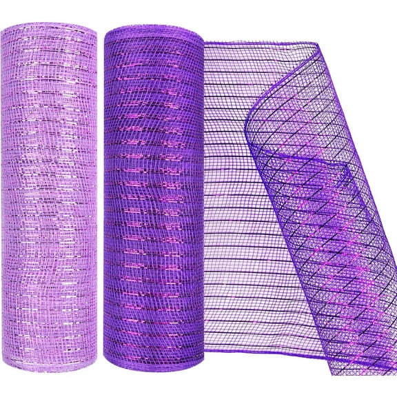 2 Pack Deco Mesh 10 Inch x 30 Feet Decor Mesh Ribbon with Metallic Foil Deco Mesh Wreath Supplies Ribbon Mesh Roll for Spring Wreaths, Craft, Party Decoration