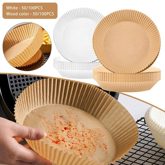 Hands DIY 50/100pcs Air Fryer Liner 20CM Round Non-Stick Air Fryer Paper Mats Heat-Resistant Air Fryer Parchment Paper for Baking Roasting Cooking Microwave