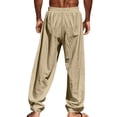 thumbnail image 4 of Oversized Linen Trendy Elastic High Waist Straight Pants for Men Summer Casual Drawstring Beach Vacation Pant Brown 2XL, 4 of 4
