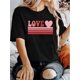 thumbnail image 1 of Camiseta para mujer con estampado "LOVE Pink Heart", estilo retro, sencilla, informal, cómoda, deportiva, de manga corta y cuello redondo., 1 of 6