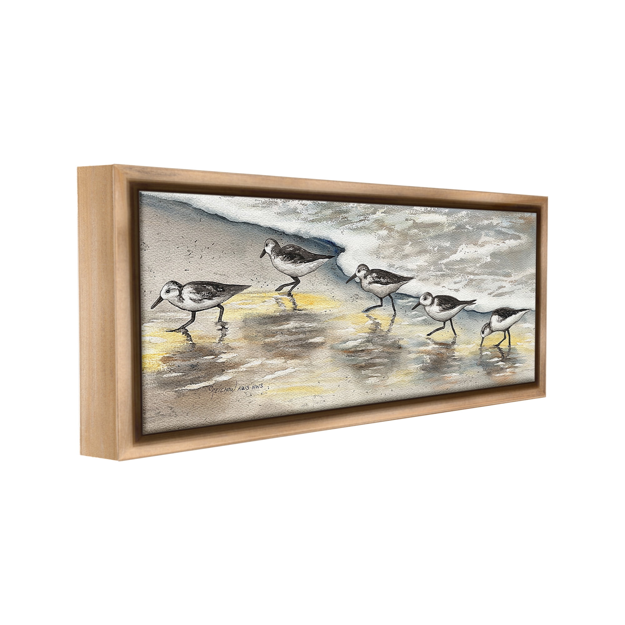 Stupell Industries Sunlit Birds & Beach Foam Animals & Insects Painting Brown Floater Framed Canvas Art Print Wall Art, 25 x 11
