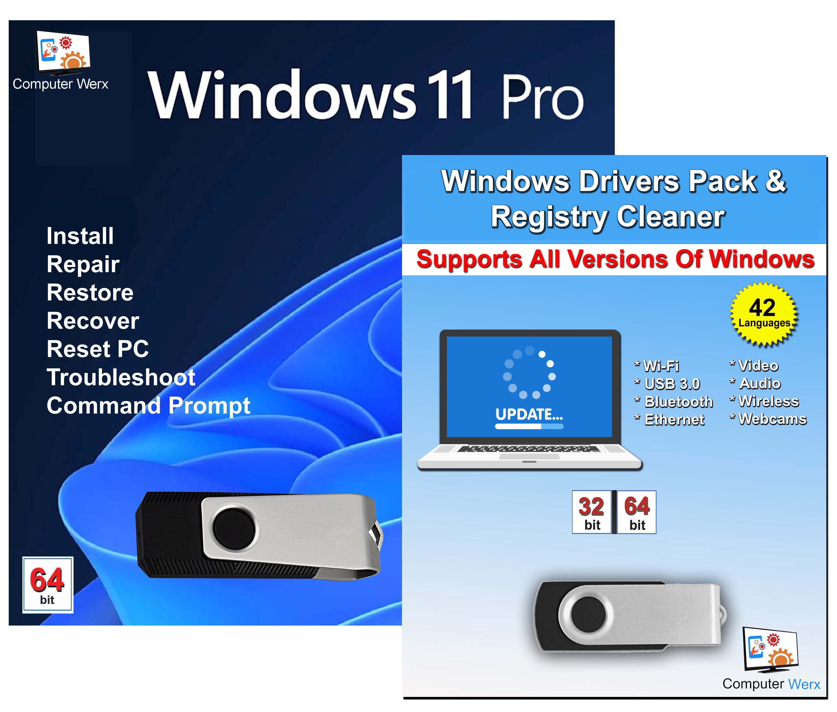 Computer Werx Windows 11 OEM DVD & Drivers Pack, Perfect for Fresh
