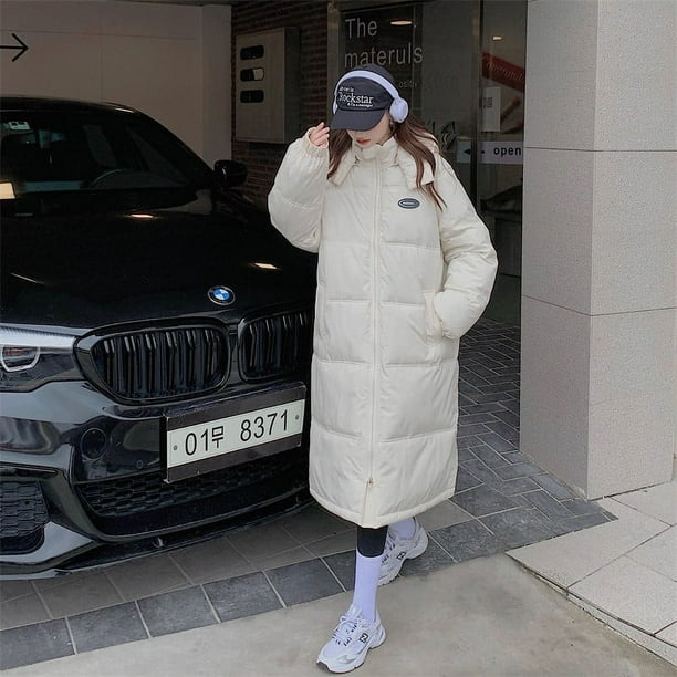 Chaqueta de algodón para mujer, chaqueta de algodón holgada de invierno de longitud media por encima de la rodilla, chaqueta de algodón gruesa popular para mujer