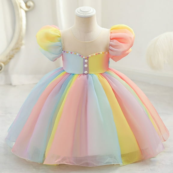 Baby Girls Puff Sleeve Mini Princess Dress Bow Backless Fluffy Fairy Party Wedding Flower Girl Dress Summer Outfits