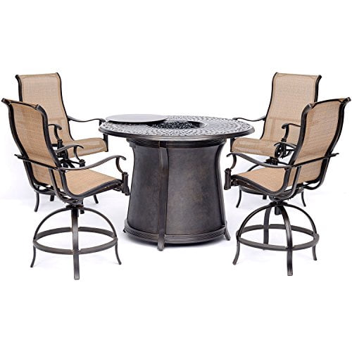 Hanover MAN5PCFPRDBR Manor 5Piece HighDining Set in Tan with 4