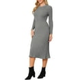thumbnail image 4 of INSPIRE CHIC Women's Long Sleeve Sweater Dress Crewneck Ribbed Knit Pleated A-Line Midi Dresses L Grey, 4 of 6