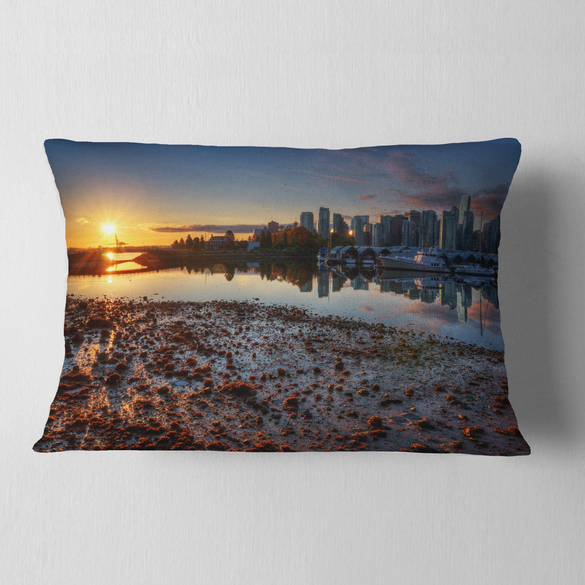 Designart Vancouver Downtown in Morning - Landscape Printed Throw Pillow - 12x20