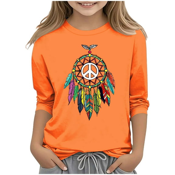 Favoffer Kids Orange Festival Graphic 3/4 Sleeve Tees, Party Festival Outdoor Travel, 3-12Y