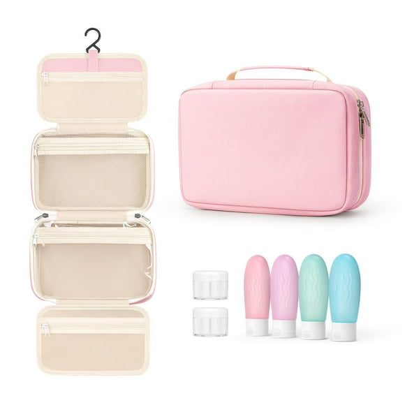 Neceser YINKECASE para mujer con contenedores de viaje, color rosa