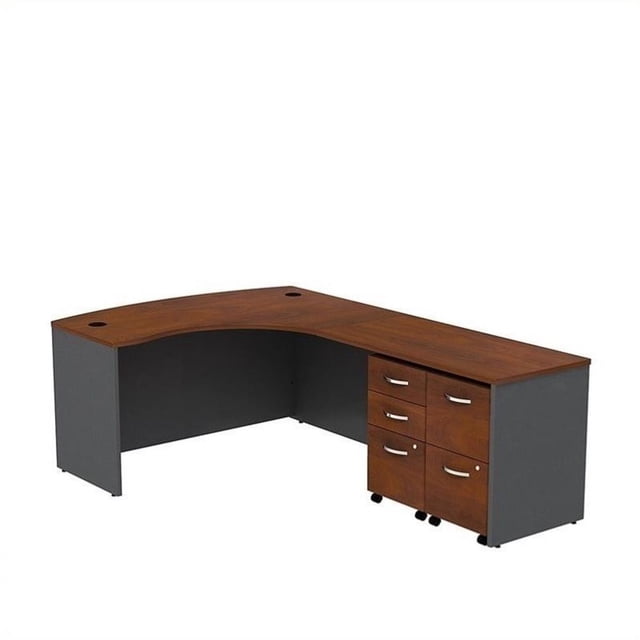 Series C 60W Bow Front L Desk with Drawers in Hansen Cherry - Engineered Wood