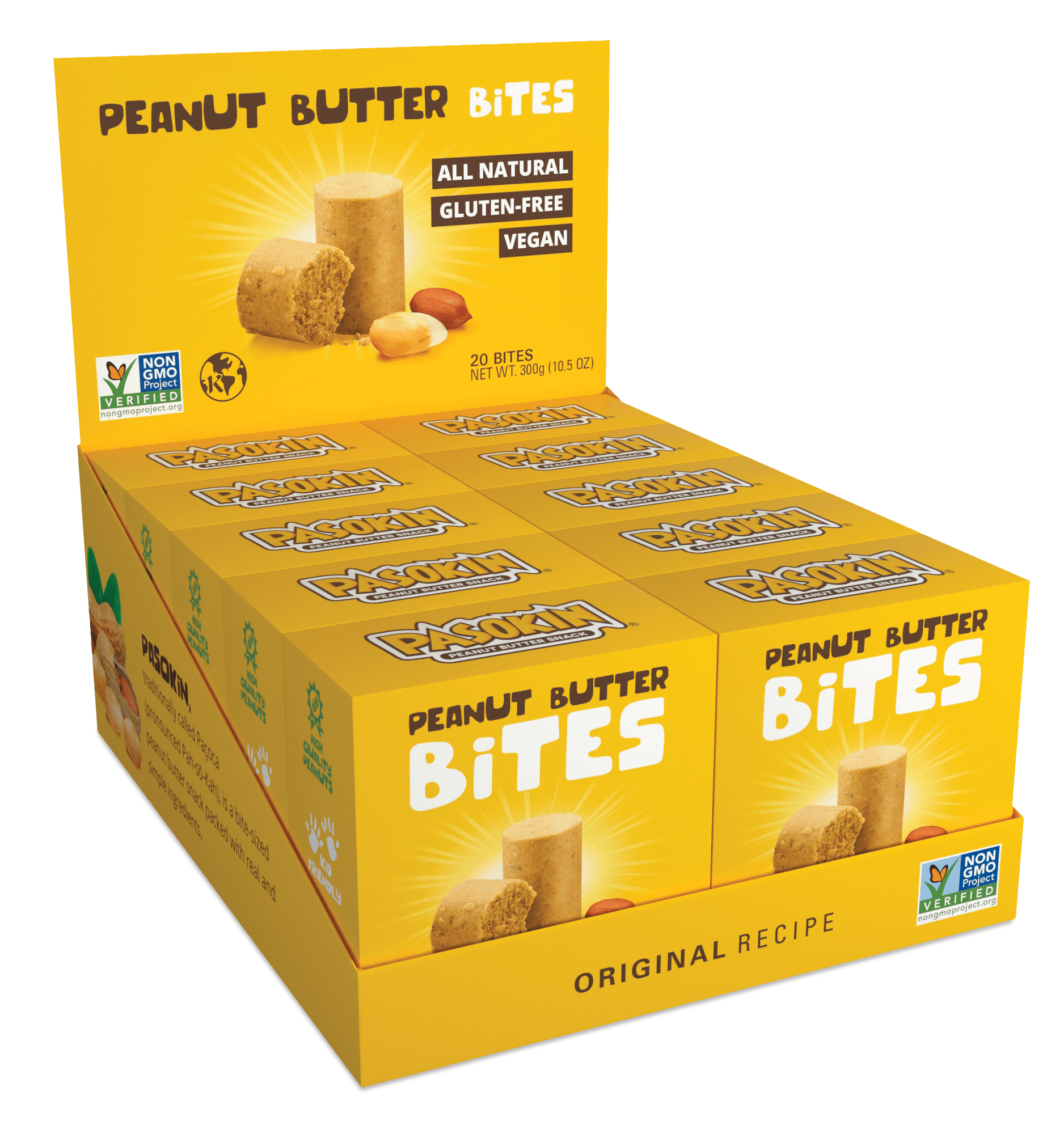 PASOKIN Natural Peanut Butter Snack, Creamy PB Bites Gluten Free, Vegan Protein Pacoca