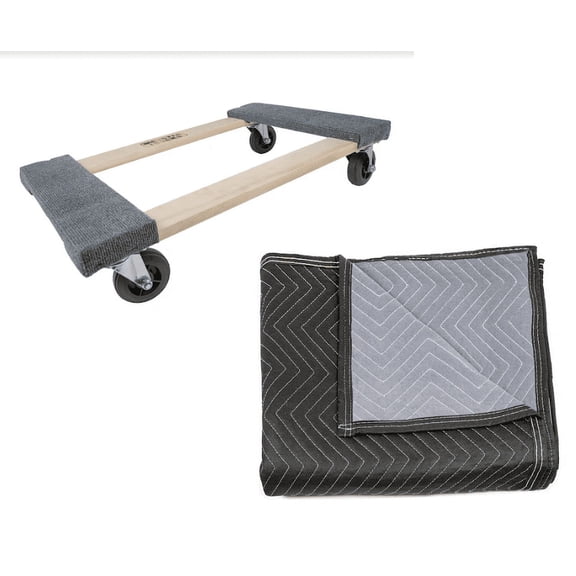 Monster Trucks MT10003 Wood 4-Wheel Dolly, Carpeted & 3 Pack MT10104 72" x 80" Economy Moving Blanket