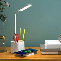 Desk Lamp for Home Office, LED Desk Light with USB C A Charging Ports, Wireless Charger, 15W Stepless Dimming Reading Light Timer, Touch Bedside Table Lamp for College Dorm Room