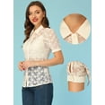 thumbnail image 2 of Camisa de encaje floral para mujer Blusa semitransparente de manga corta con botones Beige XS, 2 of 4