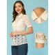 thumbnail image 2 of Camisa de encaje floral Allegra K Blusa semitransparente de manga corta con botones Beige XL, 2 of 4