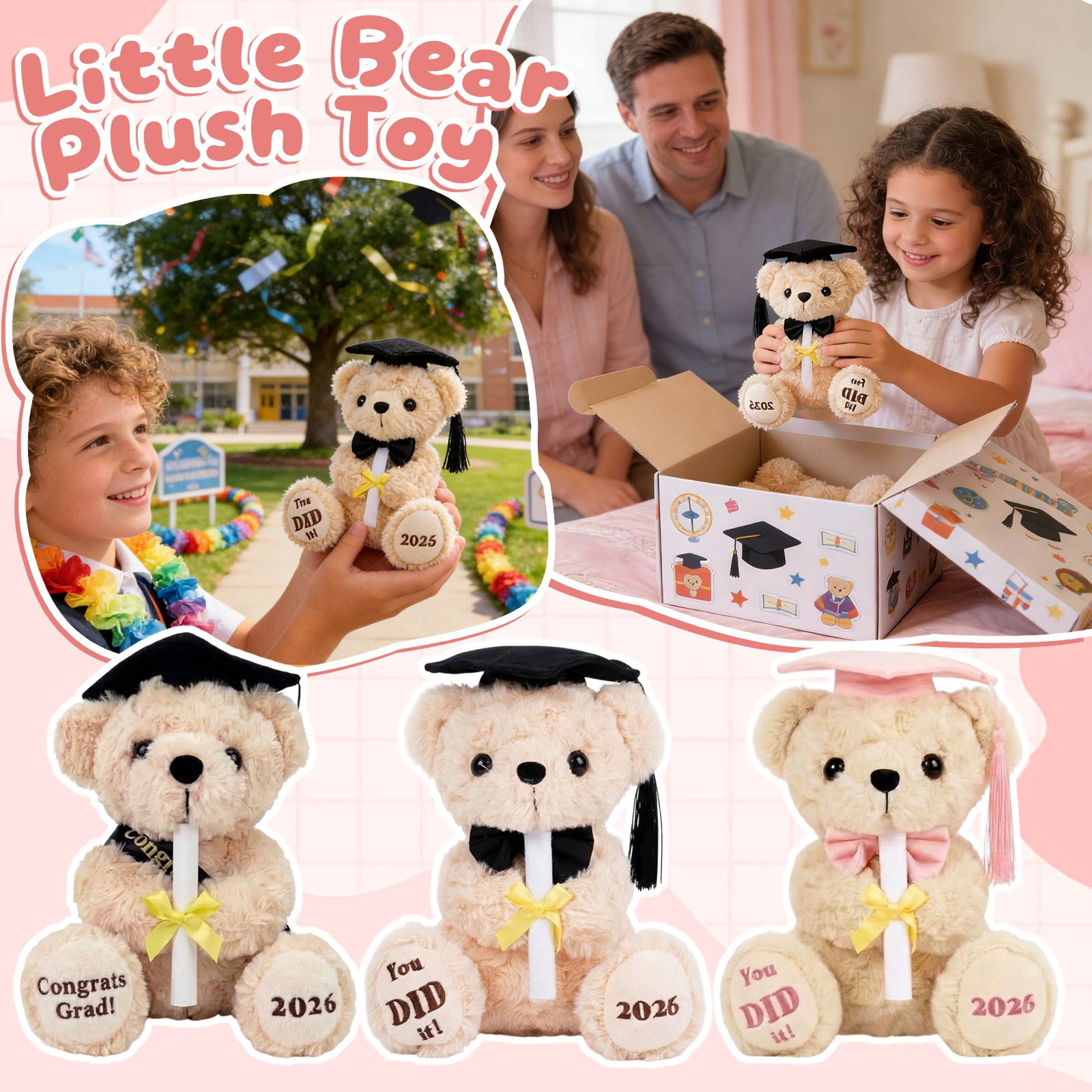 Decorr 7.1" Graduation Bear Plush Toys, Black Grad Cap Stuffed Animals with "You DID it! 2026" Embroidery, Soft Grad Bear Doll for 2026 Graduation Gifts & Commemorative Decor