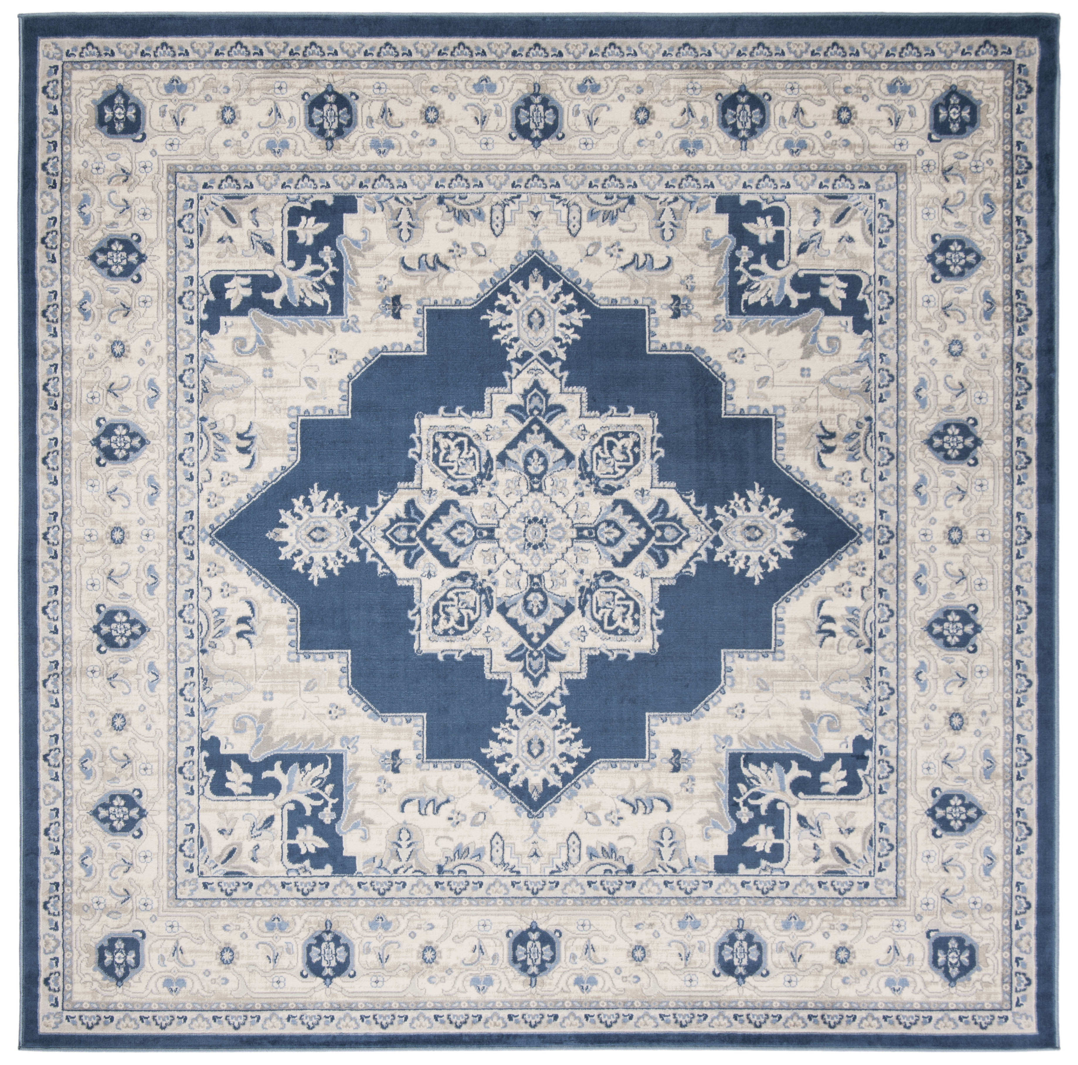 SAFAVIEH Brentwood Salah Oriental Area Rug, Navy/Creme, 5' x 5' Square