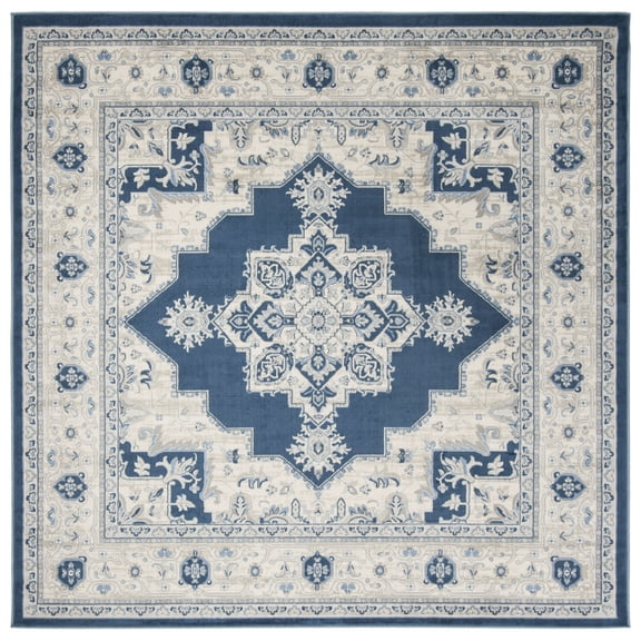 SAFAVIEH Brentwood Salah Oriental Area Rug, Navy/Creme, 3' x 3' Square
