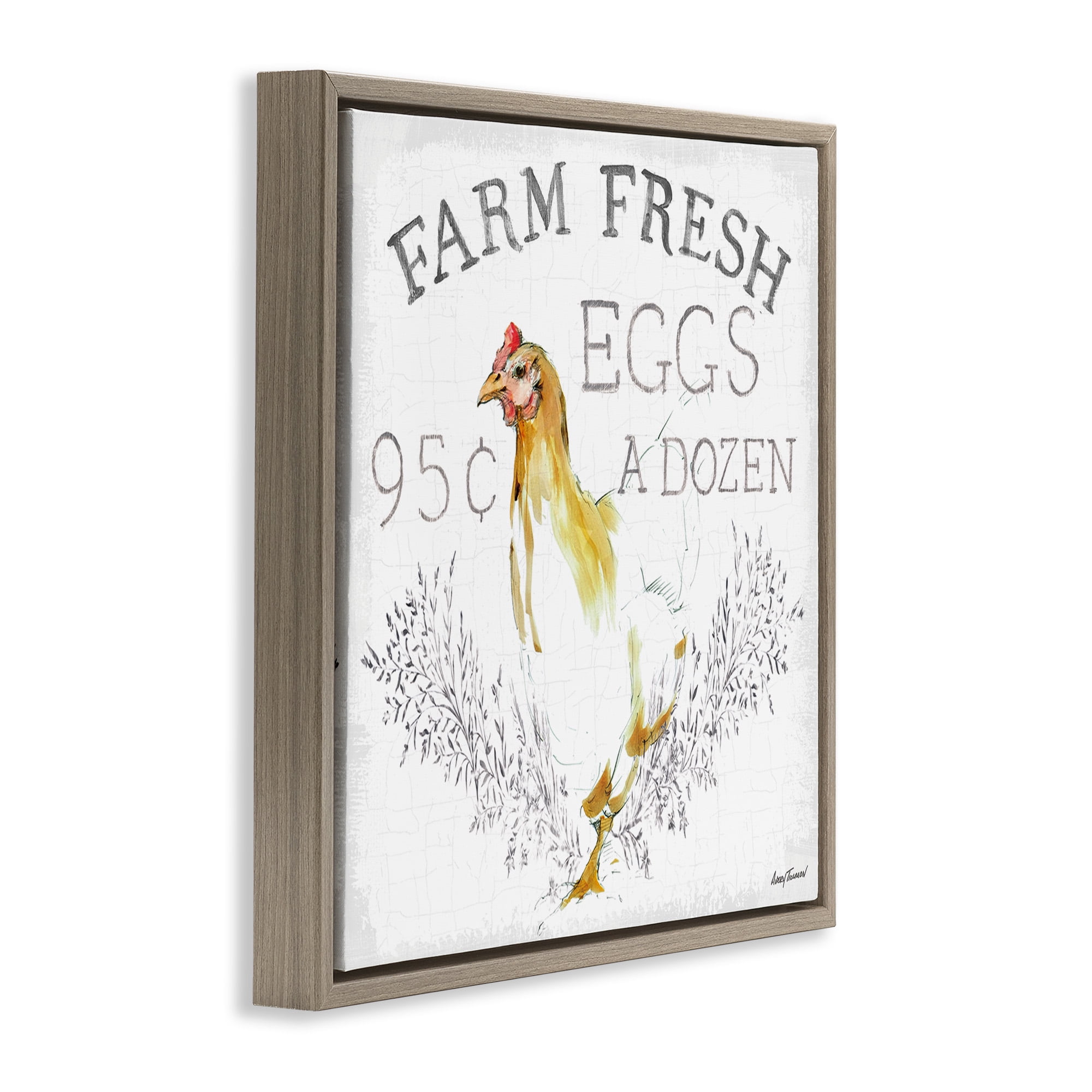 Stupell Industries Chicken Farm Fresh Vintage Sign Landscape Painting Brown Floater Framed Canvas Art Print Wall Art, 25 x 25