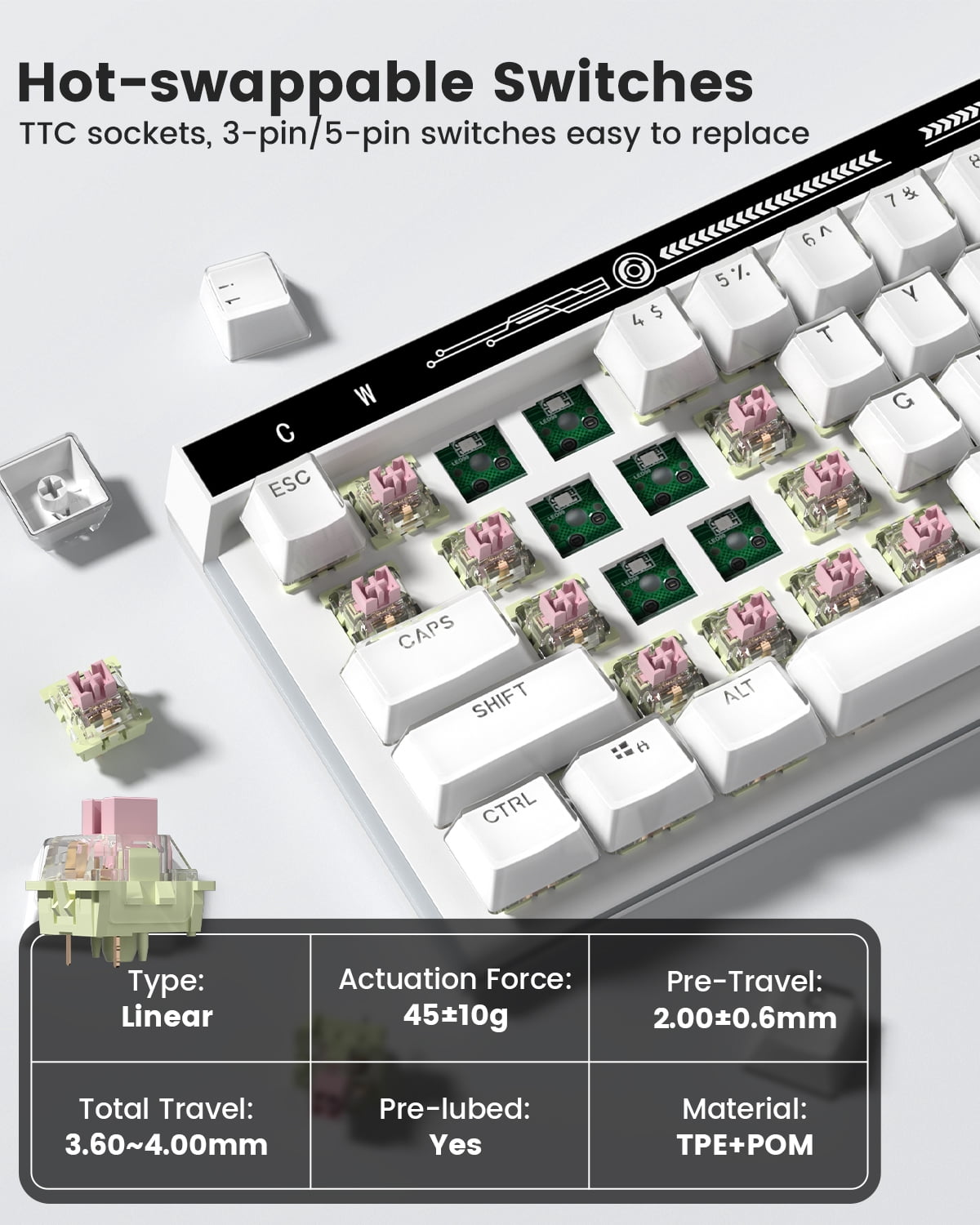 COSTOM VK68 Mechanical Gaming Keyboard, 60% Creamy Mechanical Keyboard, RGB Cute Wired Keyboad with Hot Swappable Gasket,for Windows&Mac,Green