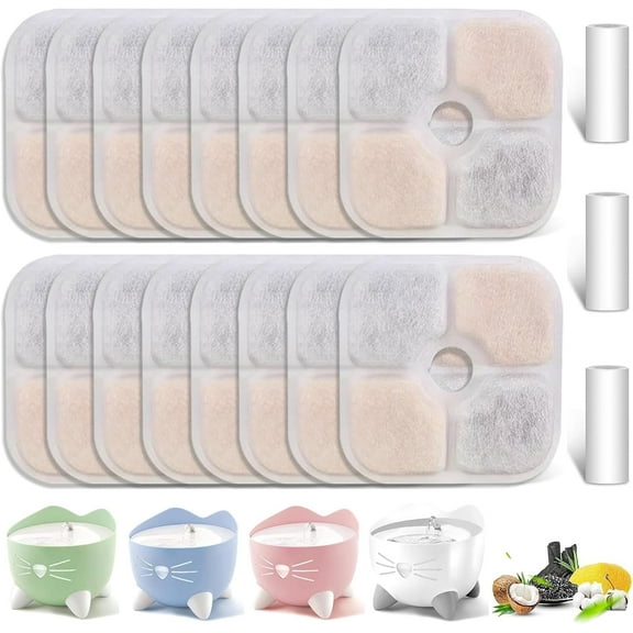 16 Pack Cat Water Fountain Filter Replacement Compatible with Catit PIXI Cat Drinking Fountain, Cat it Water Filters Keep Your Pet Healthy and Hydrated ((16 3)