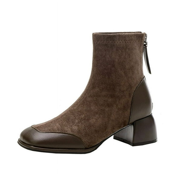 Trendy Retro Chunky Heeled Ankle Boots with Fringe Detail