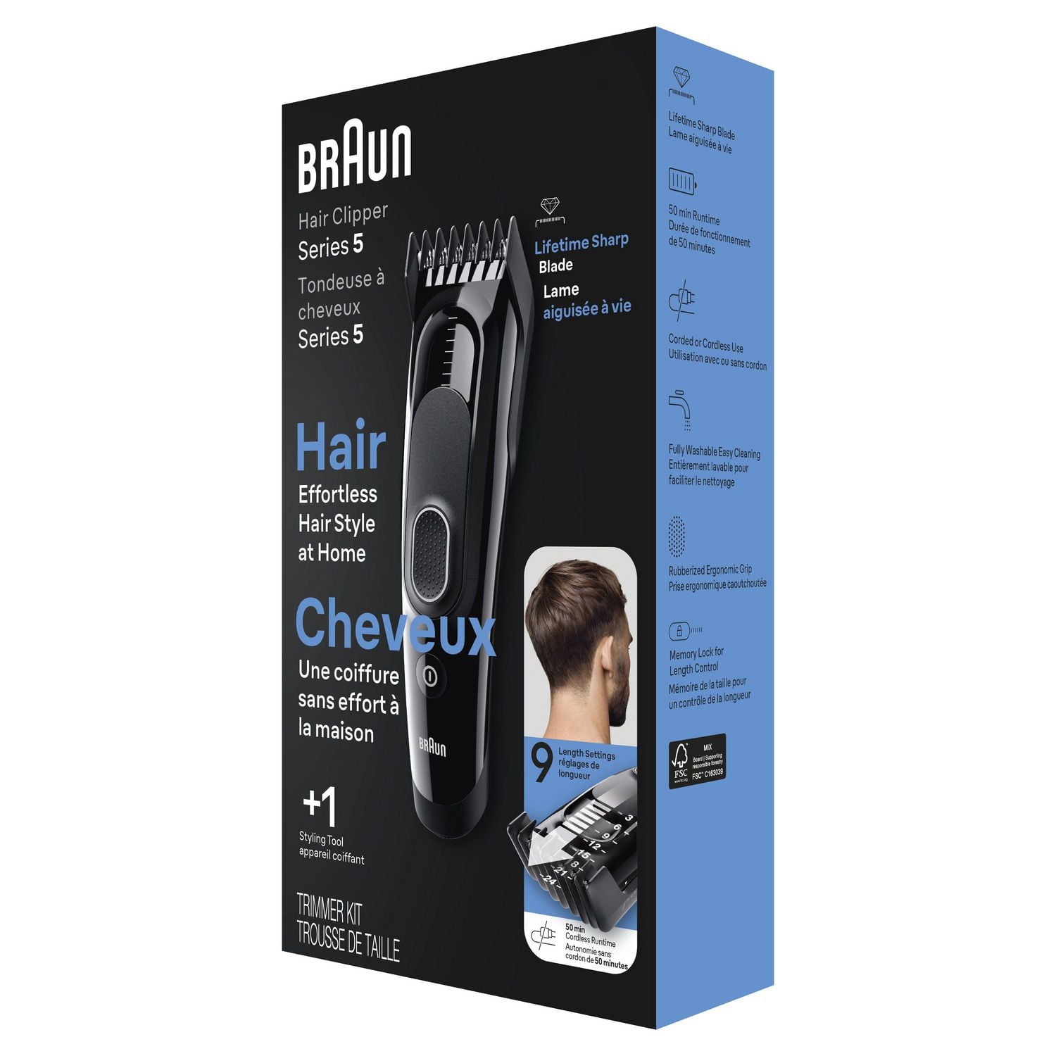 Braun Series 5 5310 Men's Cordless Hair Clippers with 9 Length Settings