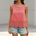 thumbnail image 2 of IWRICH Women's Scallop Trim Crop Tank Top Summer Keyhole Back Cropped Sleeveless Blouse Red XS, 2 of 5