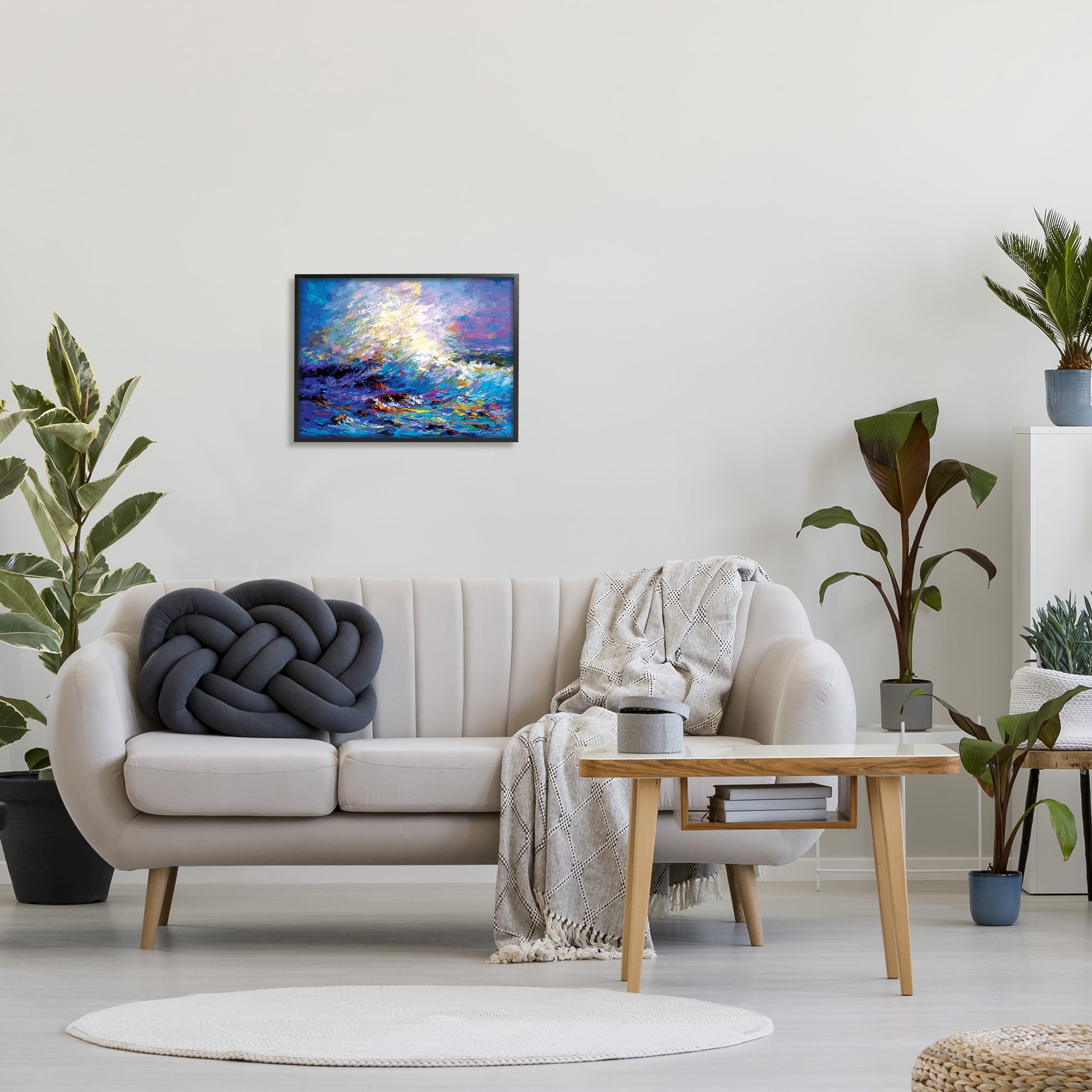 Stupell Industries Abstract Colorful Ocean Waves Landscape Painting Black Framed Art Print Wall Art, 20 x 16