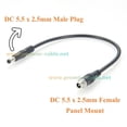 thumbnail image 4 of Panel Mount DC Power Cable 5.5mm x 2.5mm Male to Female Extension Cable for 12V/24V, LED lights, CCTV, Embedded Devices, 4 of 6