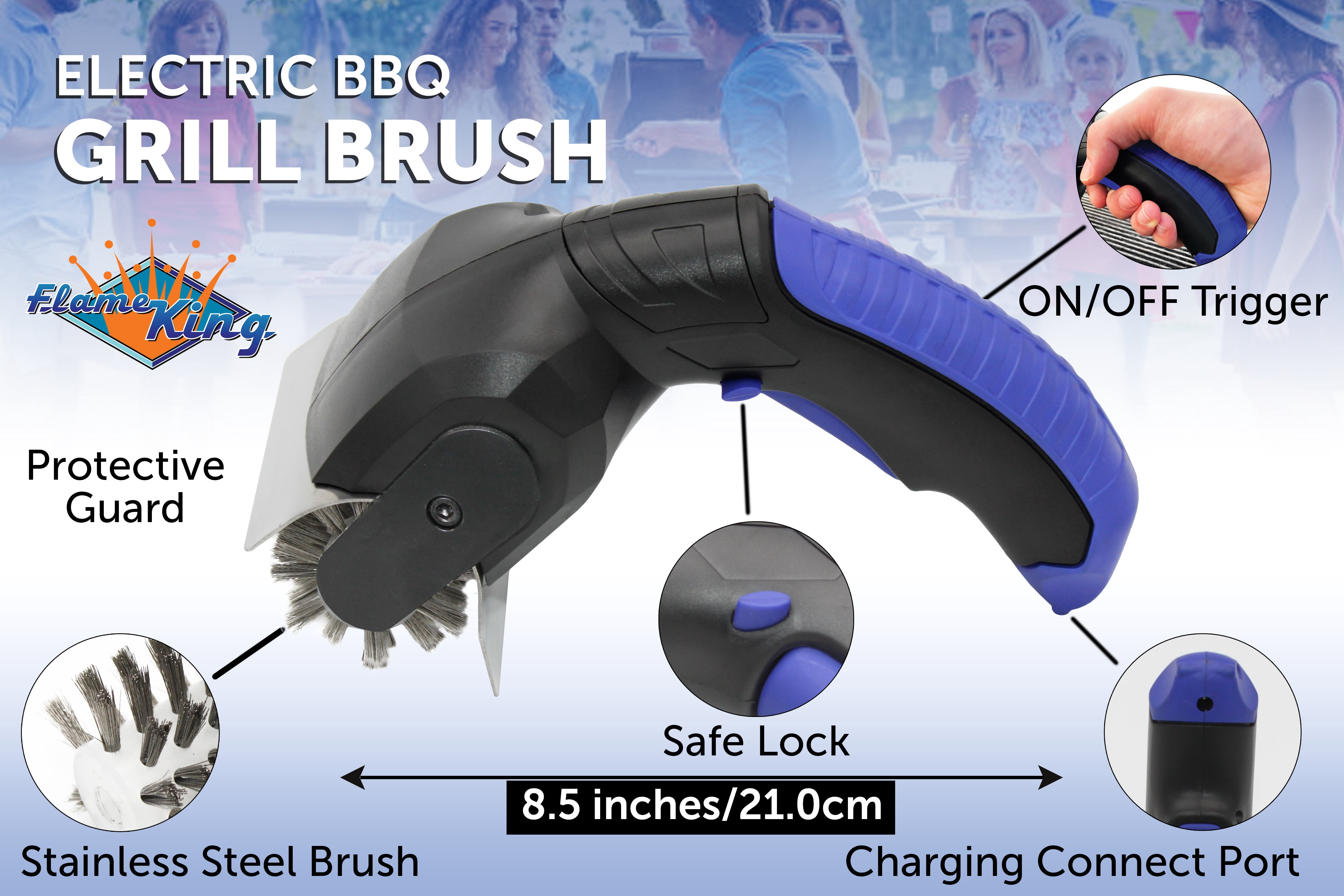 Flame King Cordless Electric Grill Cleaning Brush, Stainless Steel Bristles, Bbq Grill Cleaner