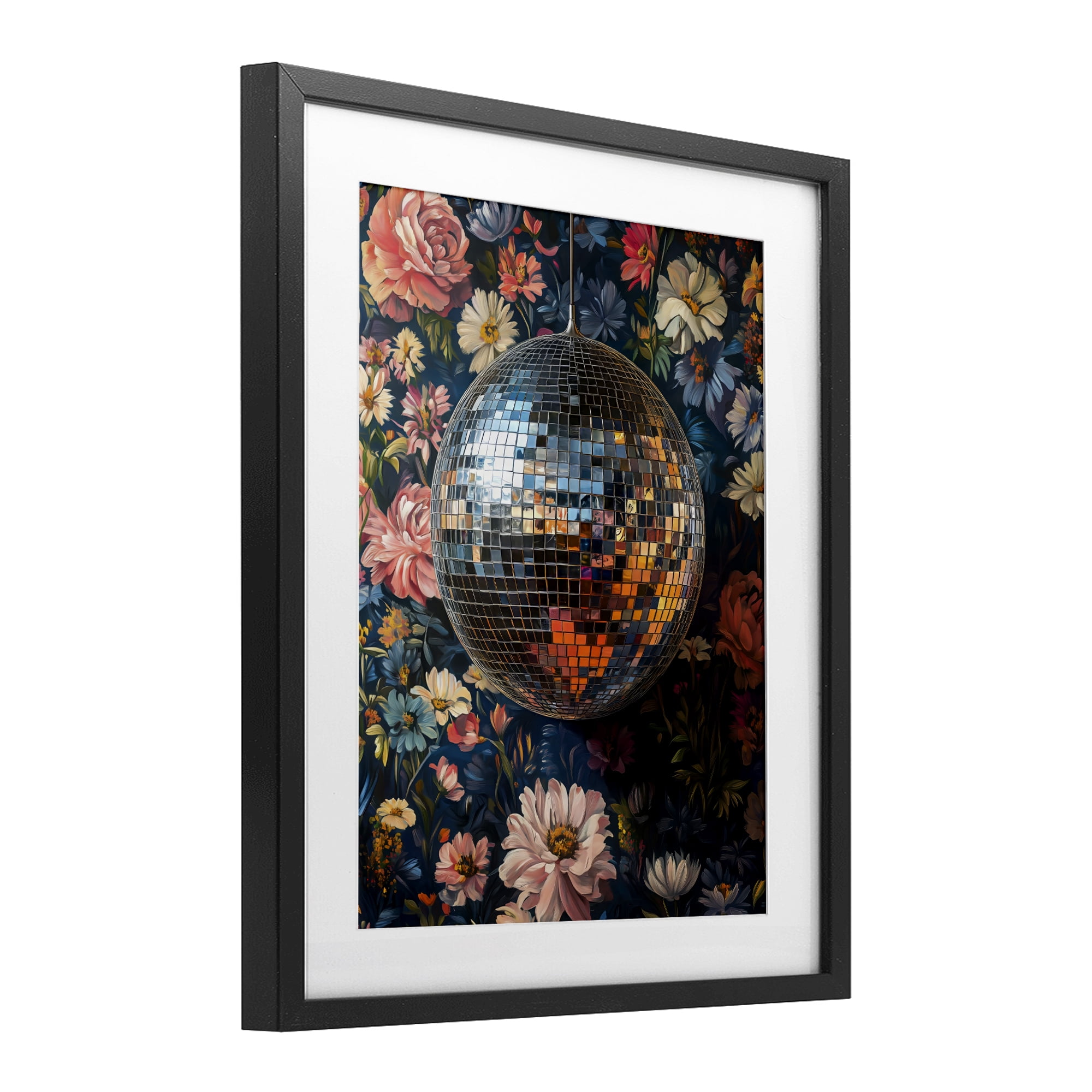 Stupell Industries Floral Disco Ball Reflection Black Framed Print Under Glass, design by LSR Design Studio