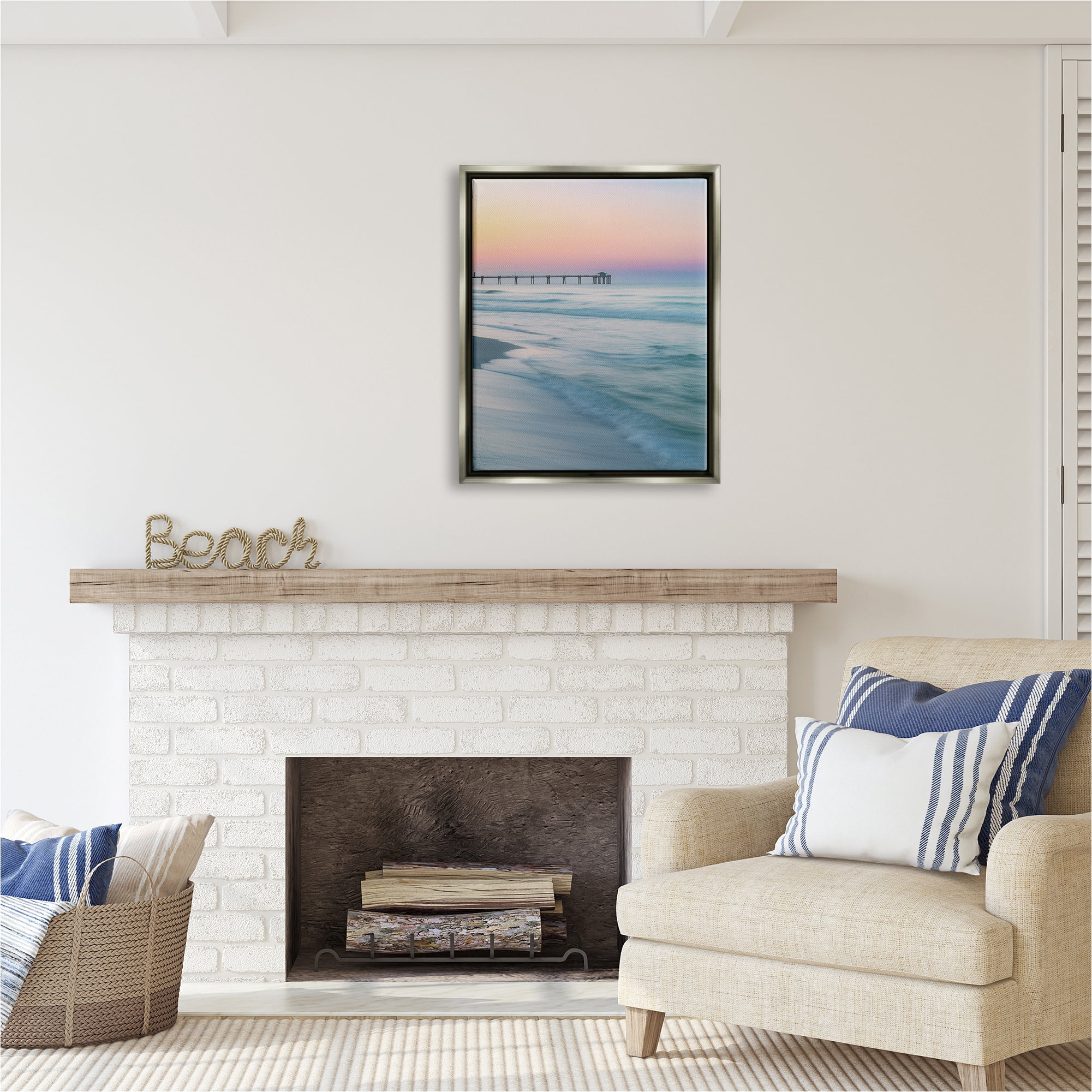 Stupell Industries Beach Waves Photography Landscape Photography Gray Floater Framed Canvas Art Print Wall Art, 25 x 31