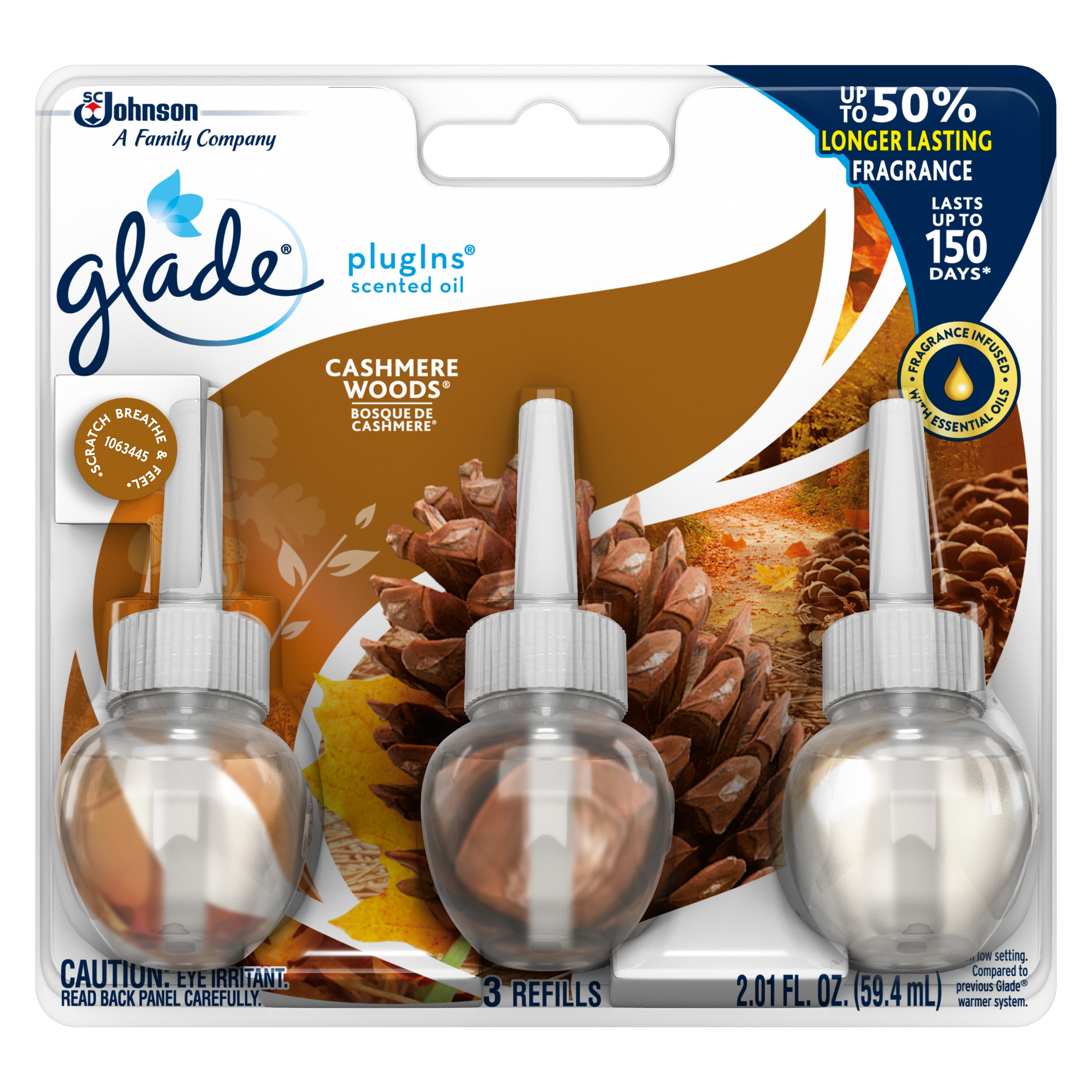 Glade PlugIns Refill 3 CT, Cashmere Woods, 2.01 FL. OZ. Total, Scented