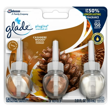 Glade PlugIns Refill 3 CT, Cashmere Woods, 2.01 FL. OZ. Total, Scented Oil Air