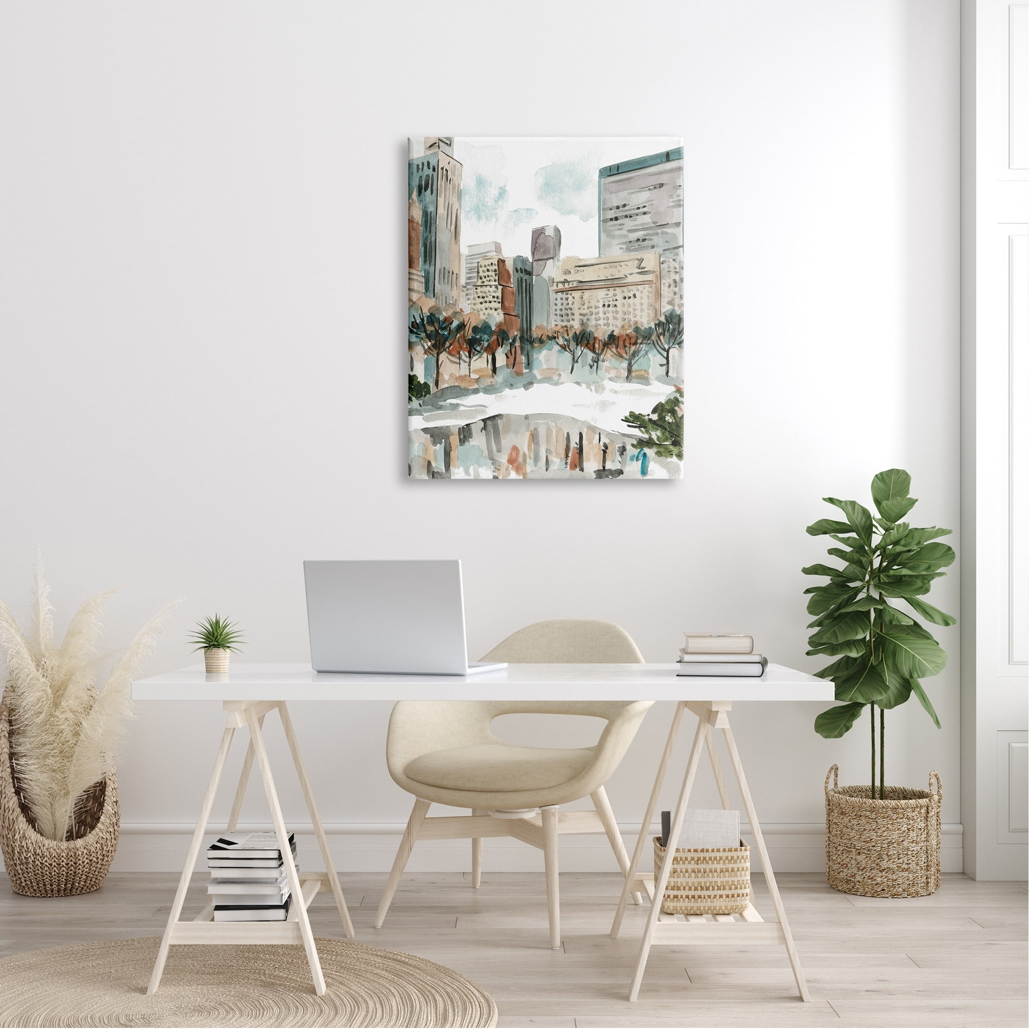 Stupell Industries Cozy City Pond Trees Reflection Wintery Cityscape Industrial Painting Gallery-Wrapped Canvas Print Wall Art, 30 x 40, Design by Melissa Wang