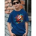 thumbnail image 3 of Big Boys Tops Trendy Rugby Print Splash Ink Casual Short Sleeve Streetwear T-shirt For Kids Boys Super Bowl, 3 of 9