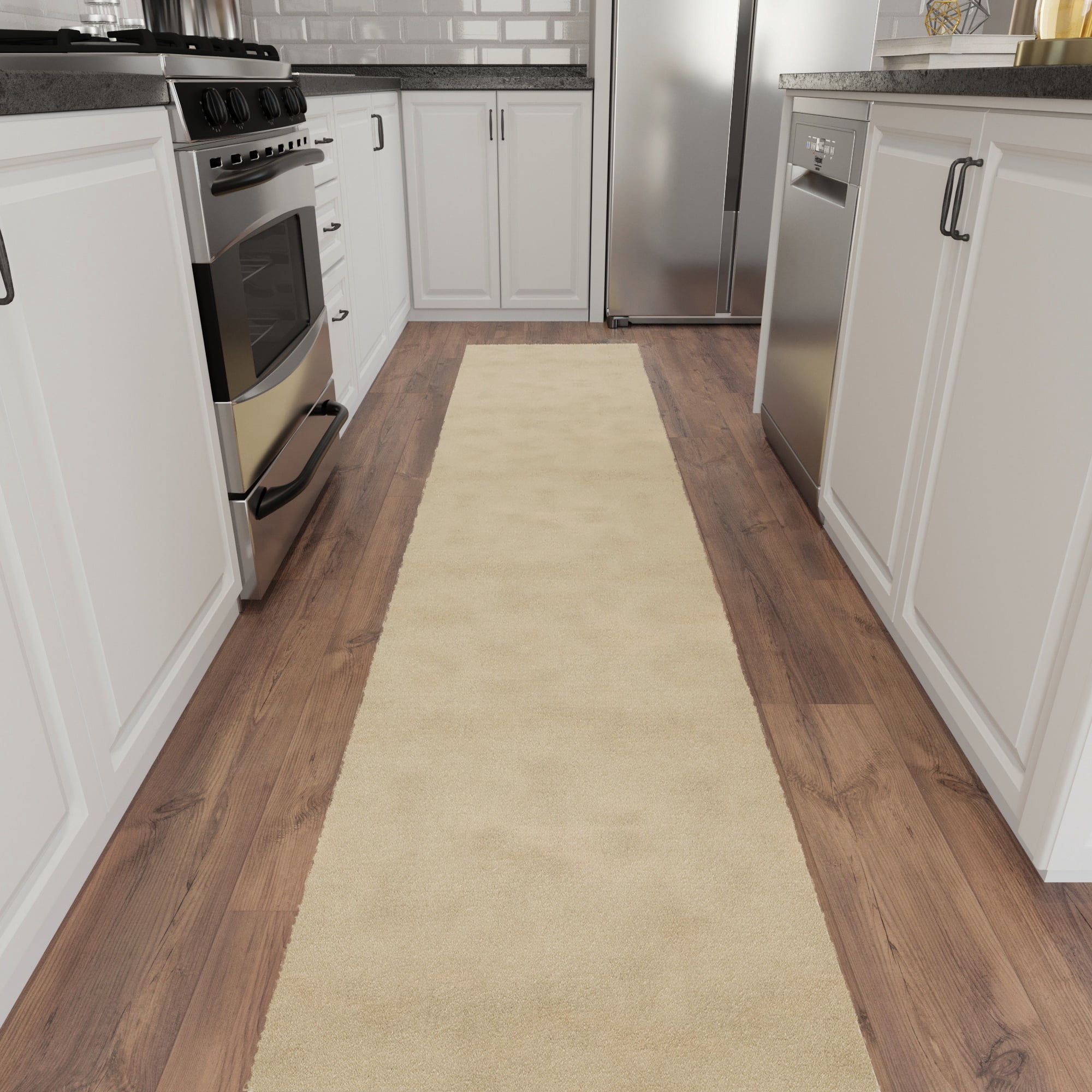 Ottomanson Aisle Runner Rug 1'11.6" x 17' – Non-Slip Plush Extra Long Indoor Runner, Beige